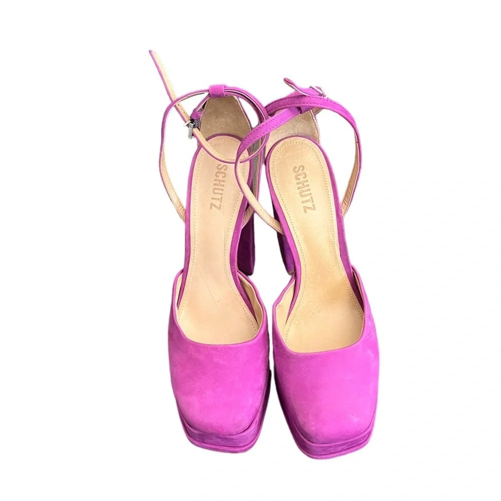 SCHUTZ Luan Suede Fuchsia Pink Platform Ankle Heels